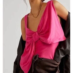Free People Tied Up Big Bow Top Sleeveless Hot Pink Tank Size Small
